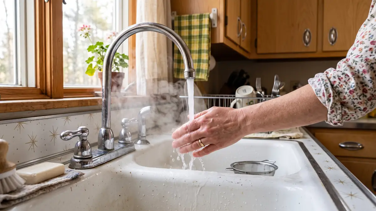 Hot water running at a kitchen tap after a new water heater goes in, typical of water heater installation near Pope Park, Acushnet MA